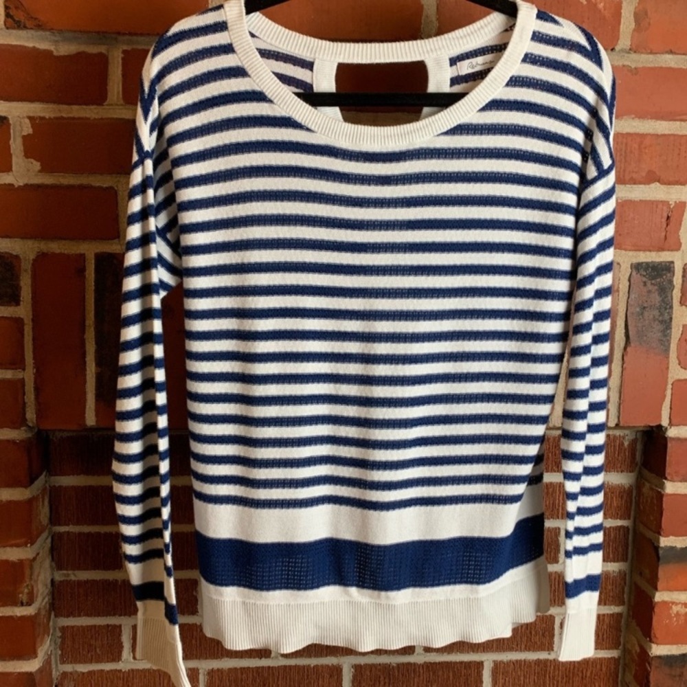 Striped Pointelle Knit sweater with back cutout